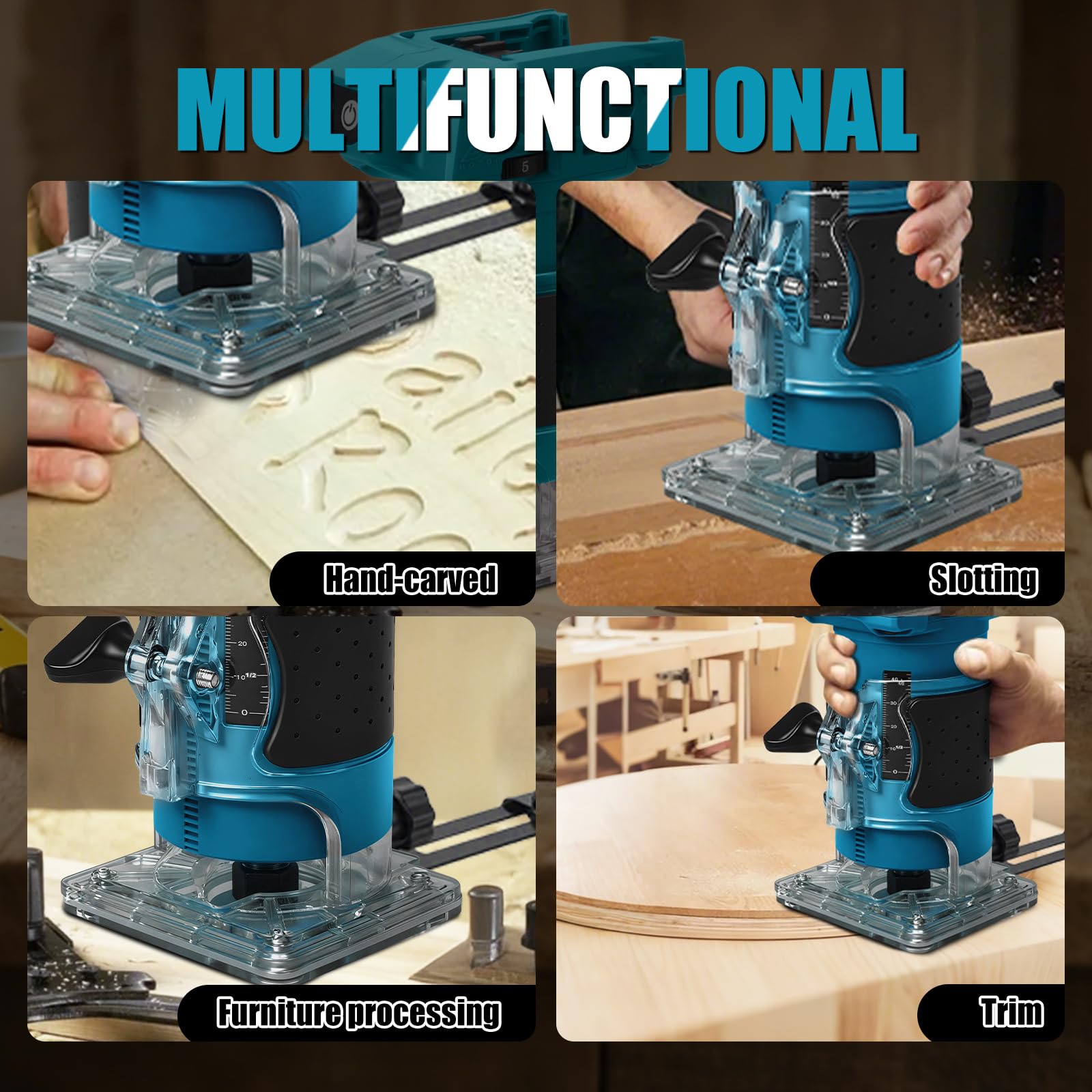 Makita 18V Fresa a Batteria 800W Senza Spazzole 5 Velocità 6,35mm 30000 giri/min