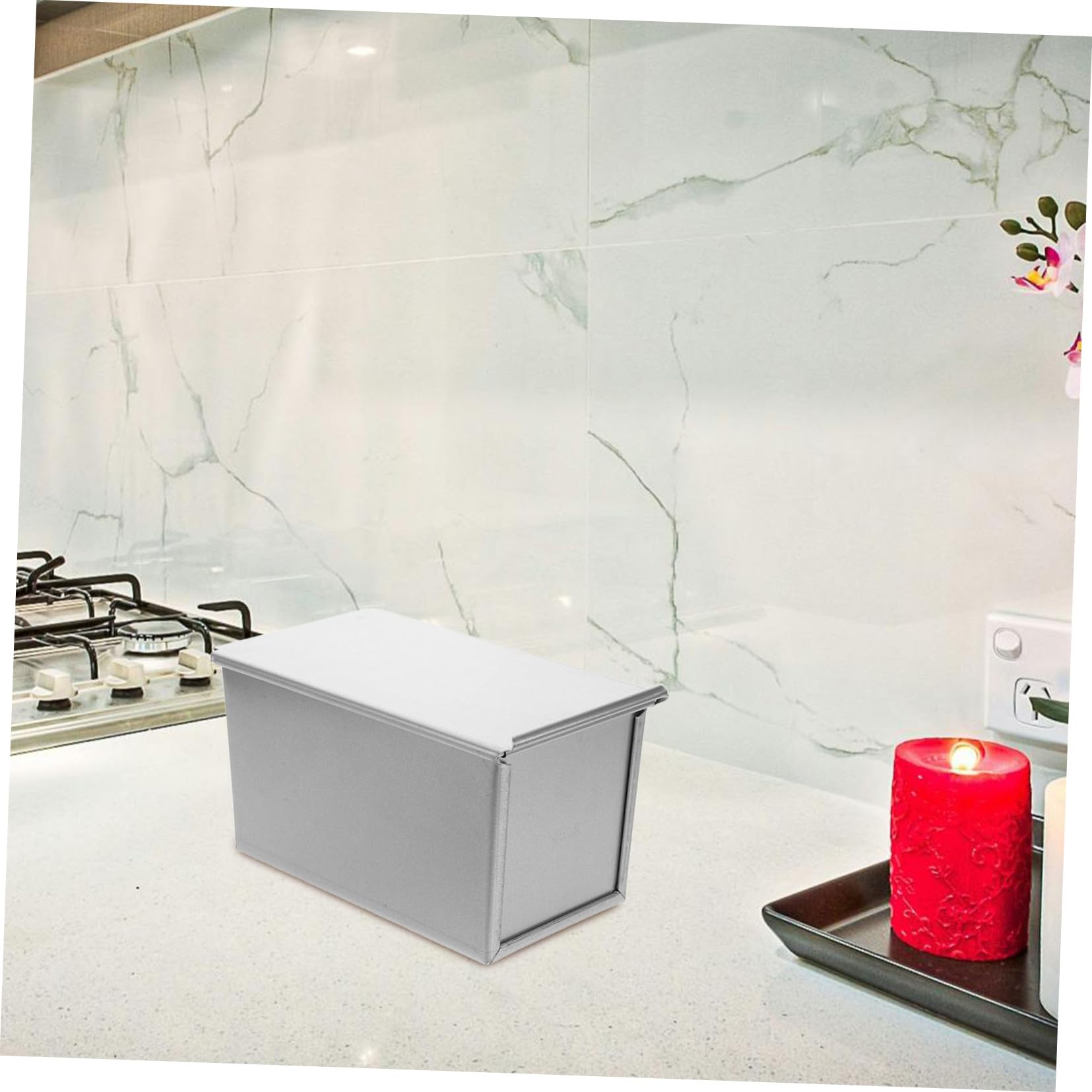 IMIKEYA Contenitore Rettangolare per Pane in Alluminio Teglia Antiaderente con Coperchio per Conservazione Pane e Toast per Uso Quotidiano e Viaggi