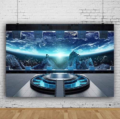 Miniatura 3 de Haoyiyi Telón de fondo de nave espacial de 6 x 4 pies, universo espacio exterior, azul, fotografía de fondo para adultos, bebés, niños, retrato