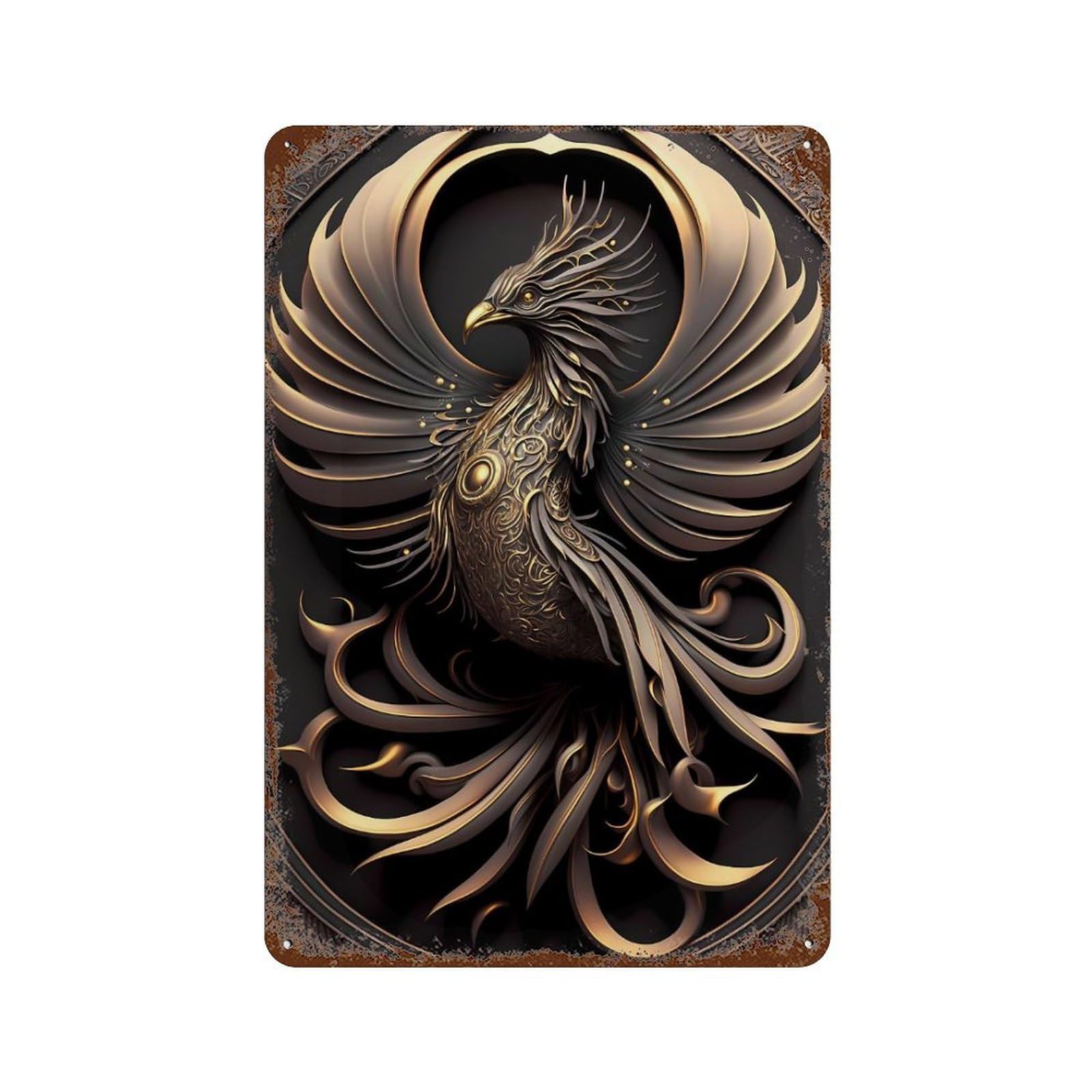 Decorative Tin Sign with Eternal Flame Phoenix Design 11.8"x7.9", for Farmhouse, Kitchen And Entryway Decor, Old School Wall Decor