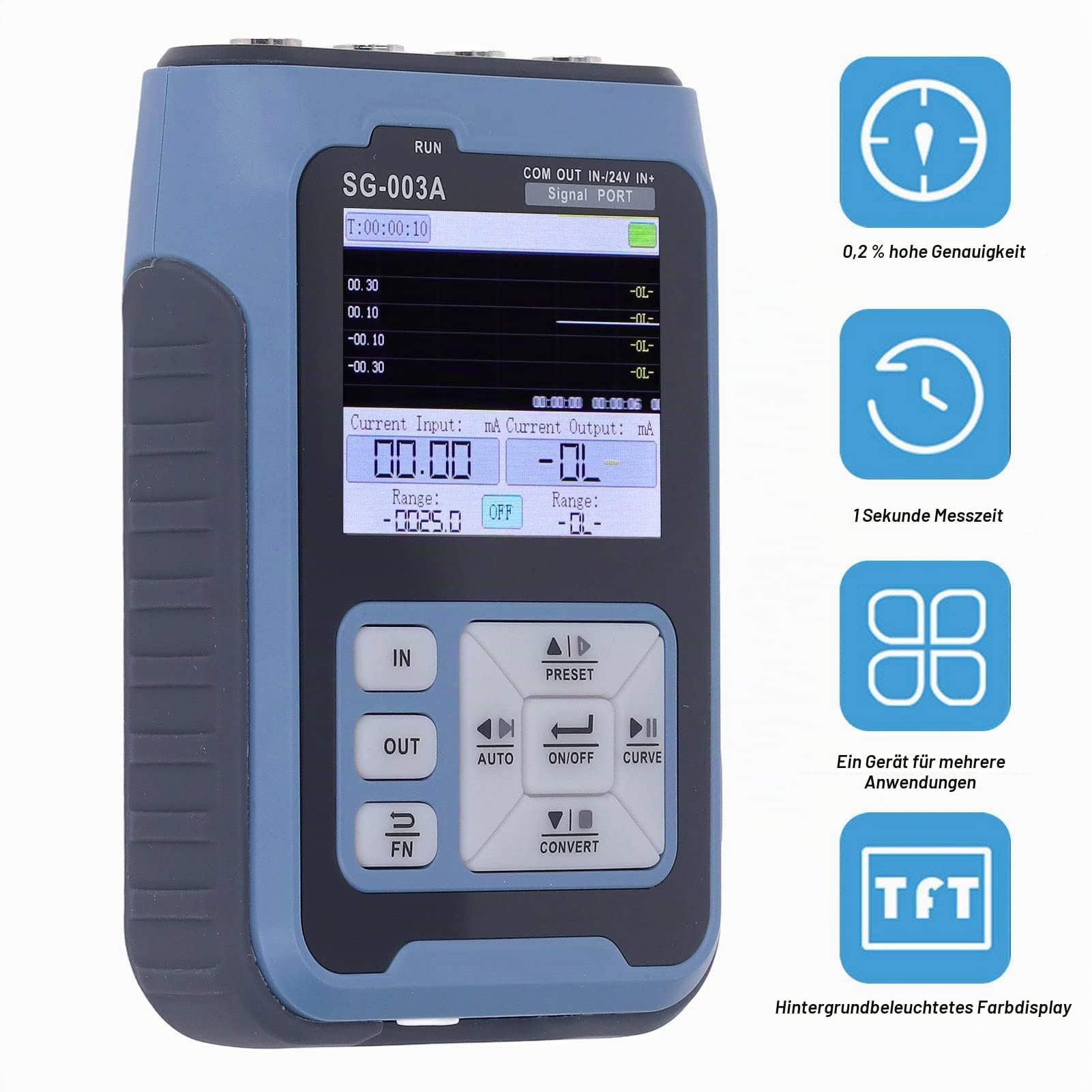 SG 003A Multifunktionaler Signalquellengenerator, Mehrere Signalmodi Automatische Ausgangsfunktion 2,4 Zoll Digitalanzeige Spannungs Frequenzgenerator für SPS System Debugging EU Stecker 100‑240V