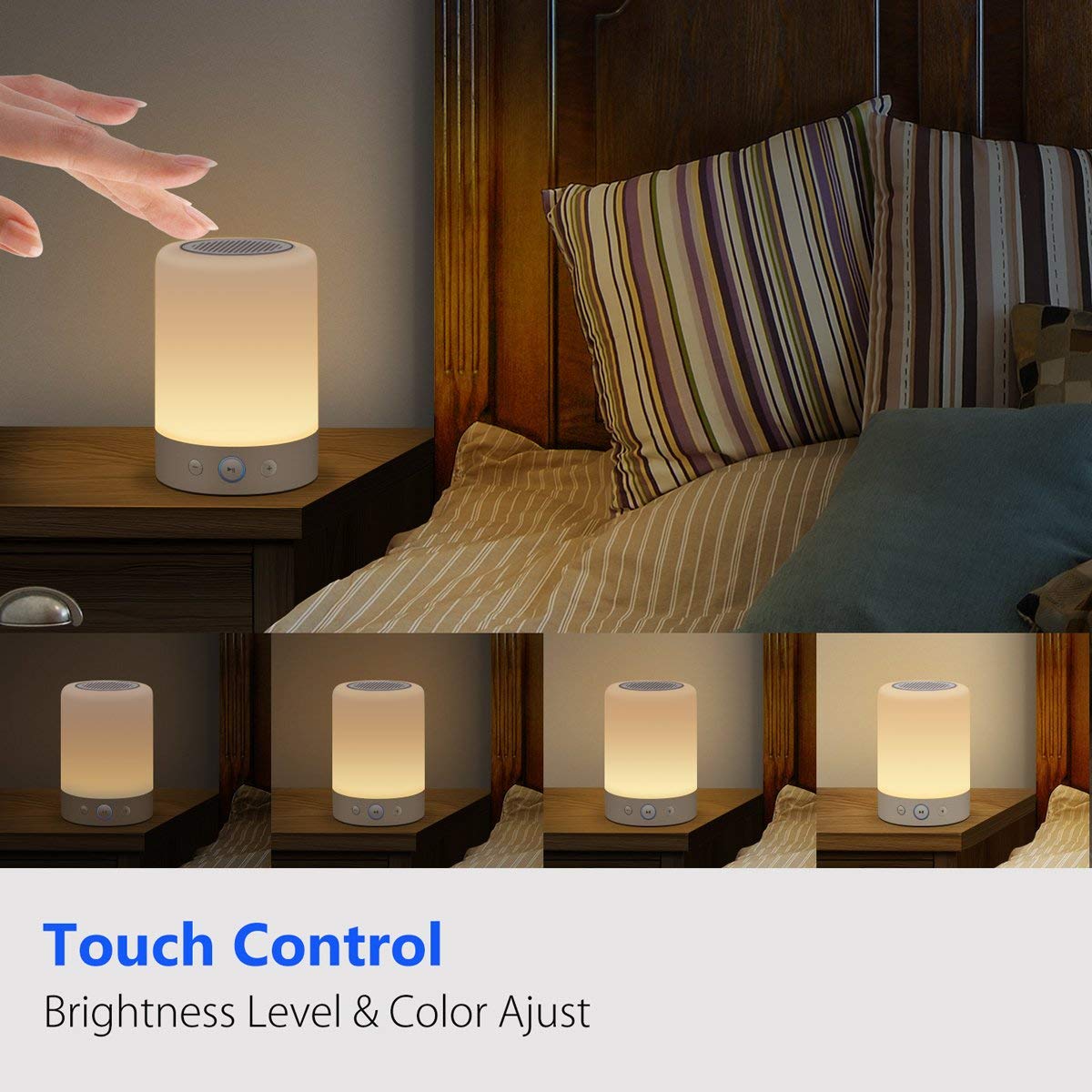 Lampka nocna z głośnikiem Bluetooth - lampka nocna, czuły czujnik dotykowy, zmieniająca kolor RGB lampa stołowa LED, do sypialni, inteligentna przenośna lampa bezprzewodowa