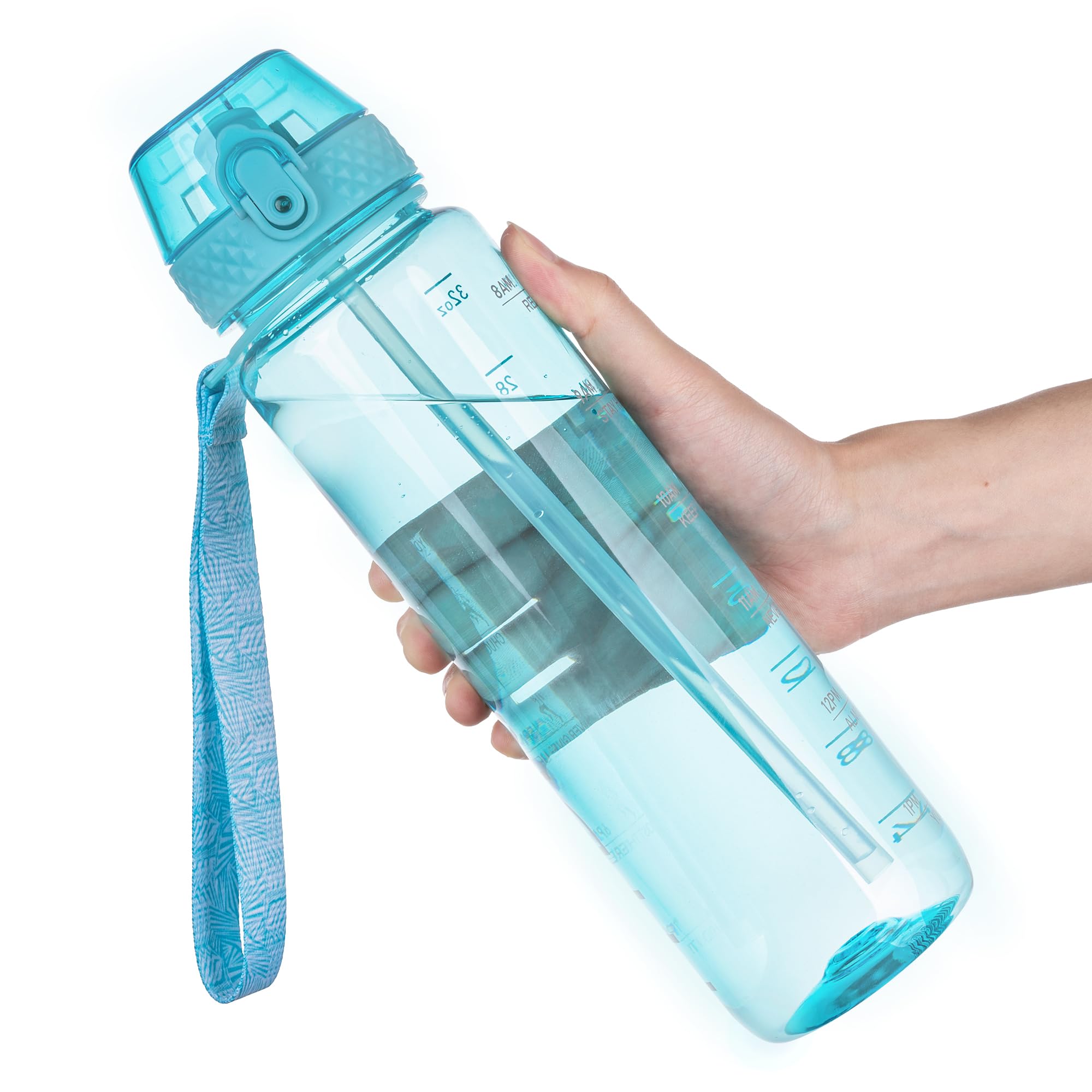 GOPPUS Clear Water Bottle With Straw 32oz Clear Sports Water Bottles Motivational with Time Marker Tritan BPA Free Clea Plastic Water Bottle Wide