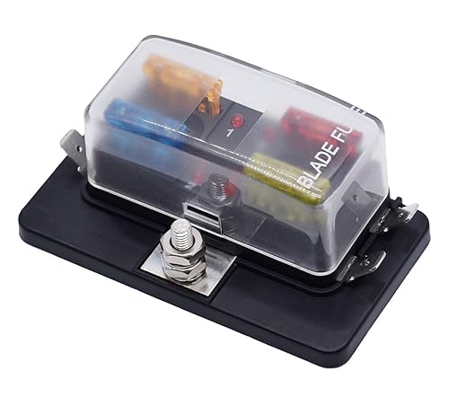 Caja de fusibles Blade Cllena de 4 vías (soporte de fusible con indicador LED + cubierta protectora), bloque de fusibles para auto, embarcaciones