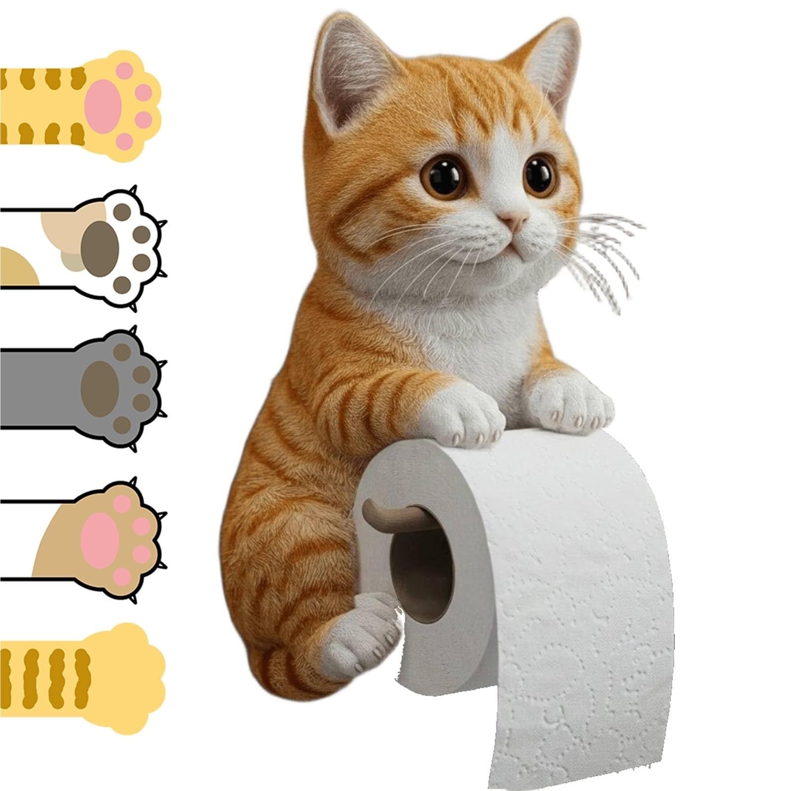 3D Cat Toilet Paper Holder, Funny Wall Mount Toilet Paper Holders, Lifelike Cats Resin Sculpture Bathroom Decor for Cats Lovers(Color2)