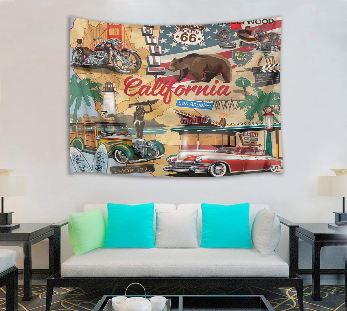 Amazon.co.jp: LB タペストリー おしゃれ 壁掛け 風景 アメリカ レトロ 