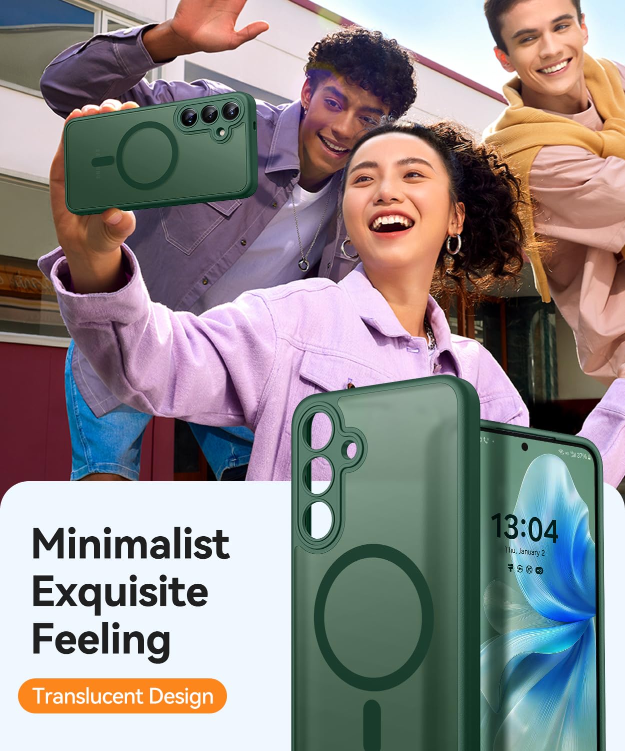 CANSHN Magnetica Cover per Samsung Galaxy S25 (6.2 Pollici), [Protezione Completa Della Fotocamera] Custodia Traslucida Opaca Protettiva Sottile Antiurto,Verde Profondo
