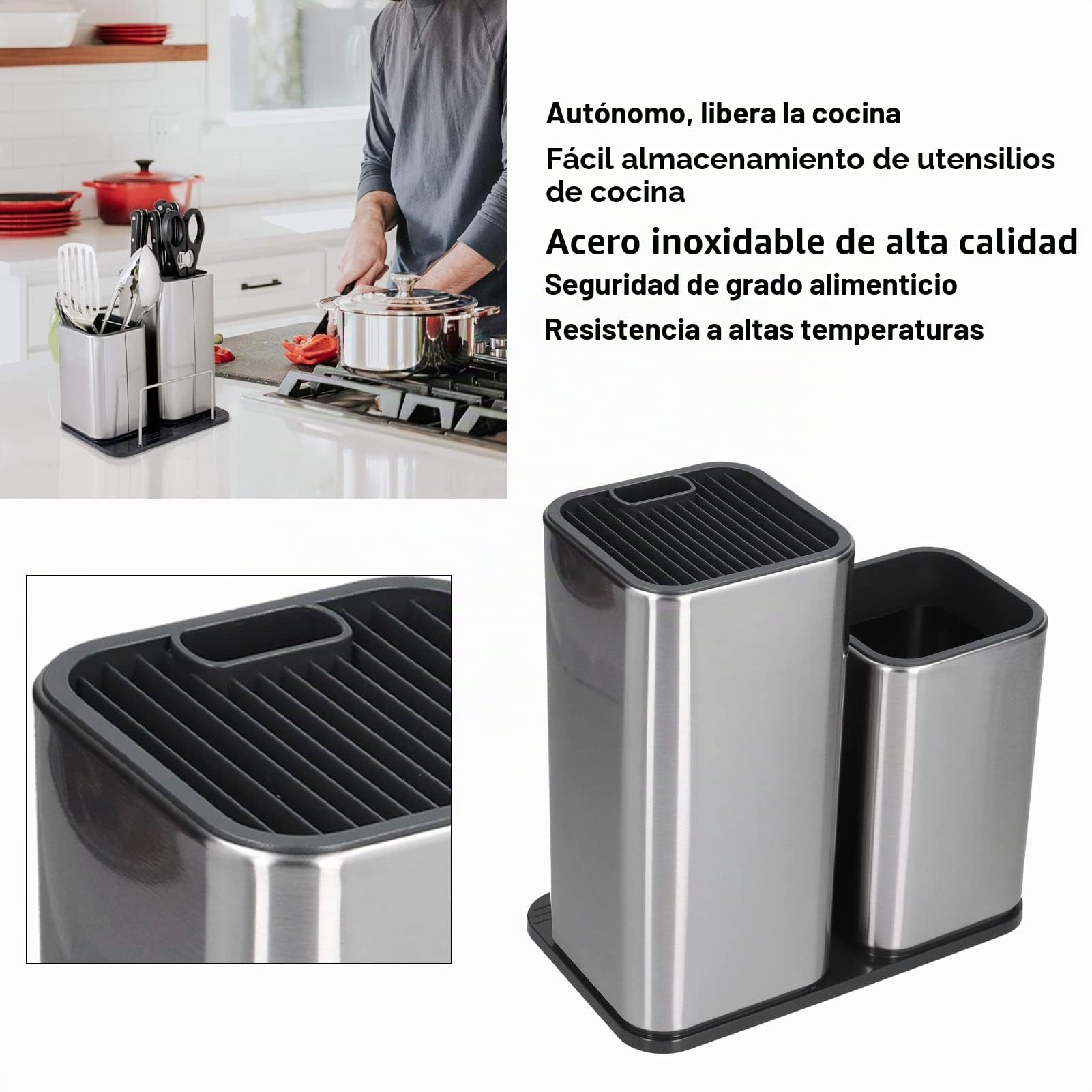 Soporte para cuchillos 2 en 1 con organizador de tabla de cortar, accesorio de almacenamiento de cocina de acero inoxidable para cocina