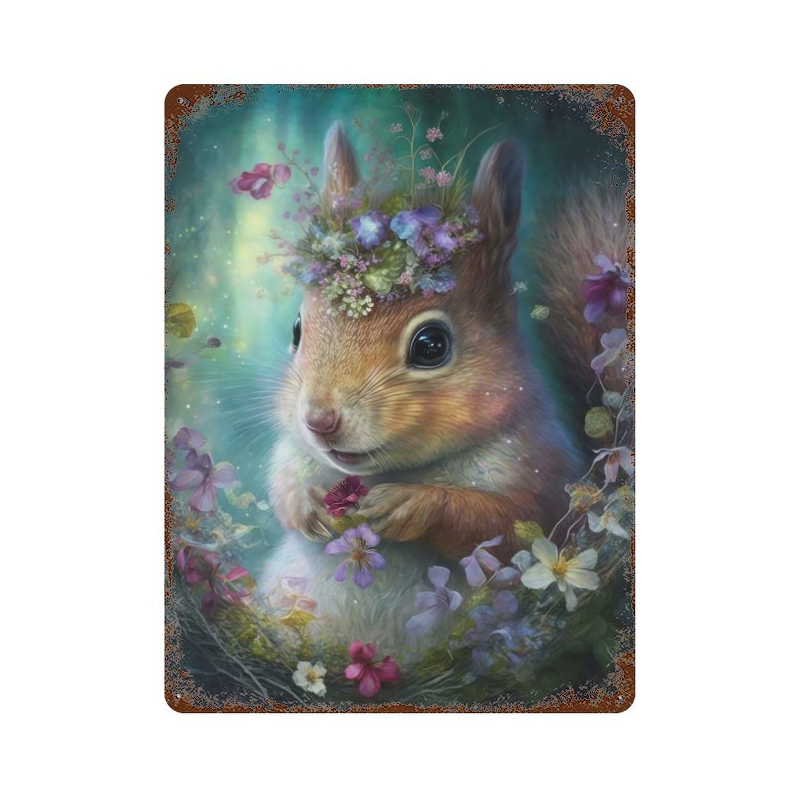 Adorable Little Squirrel Decorative Tin Sign 15.7"x11.8", Vintage Wall Decor for Basement, Hobby Room And Garage Decor