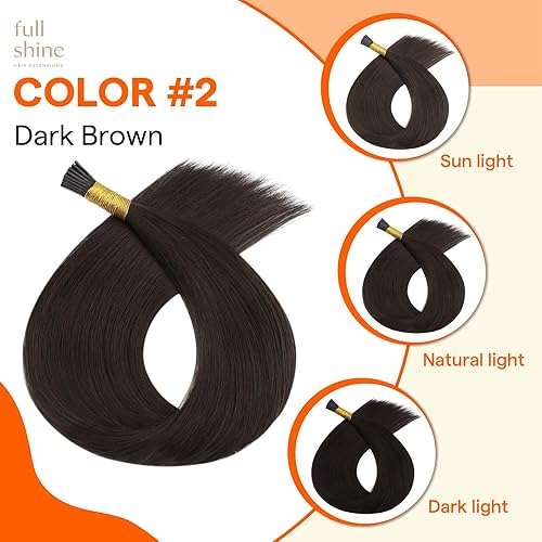 Miniatura 3 de Full Shine - Extensiones de cabello humano real con punta en I, de 22 pulgadas, color marrón oscuro, preunidas, lisas y con fusión en frío, 50