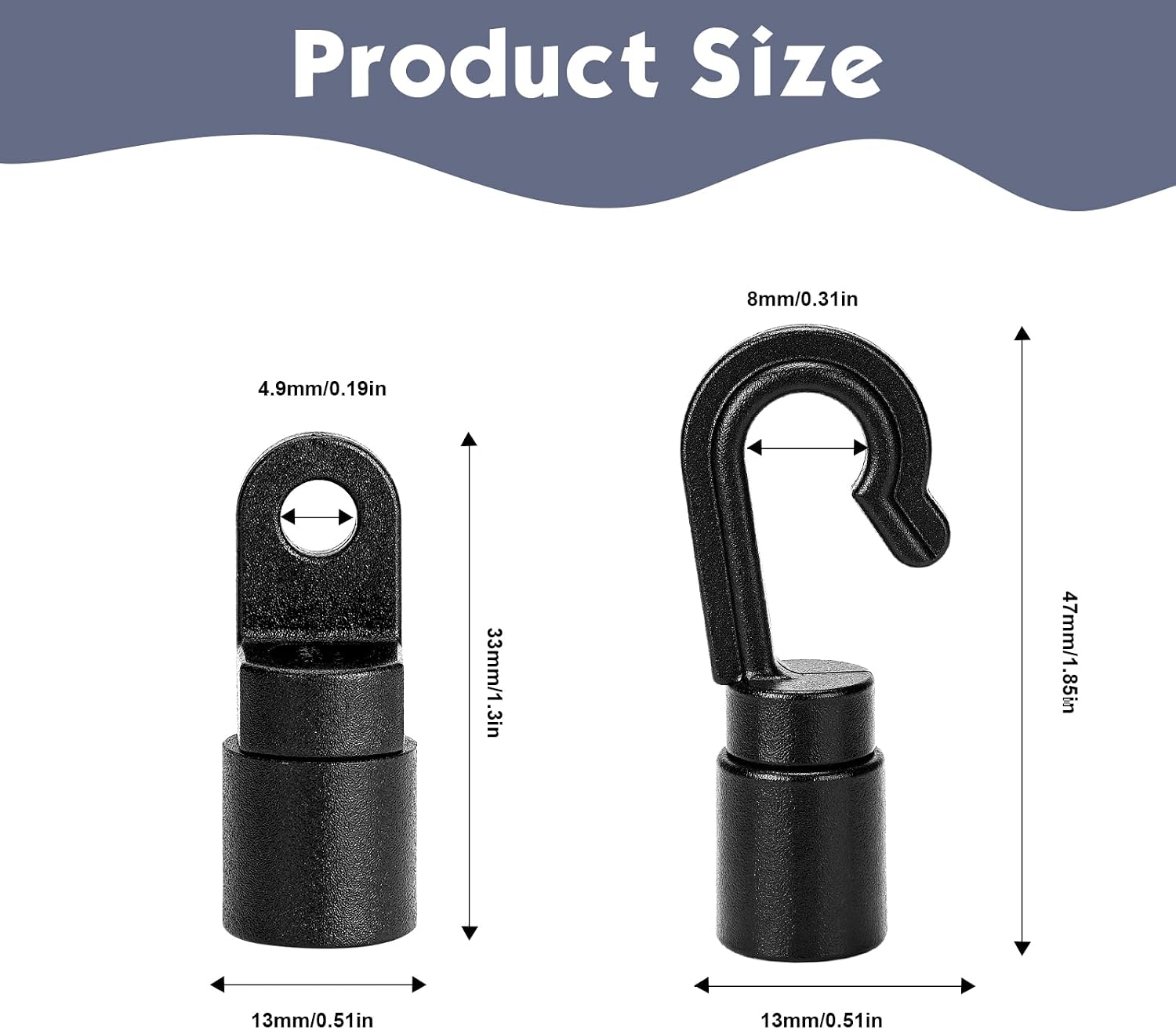 70PCS Bungee Shock Cord Hooks Black Plastic Rope Terminal Ends Hooks