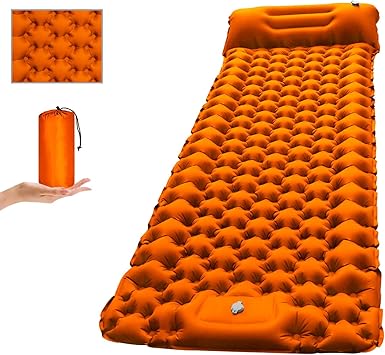 Amazon エア マット エアマット キャンプマット Dtoetkd 足踏み式 幅広厚手 エアーベッド アウトドアマット 車中泊マット テント キャンプ 軽量 枕付き折畳み式 無限連結可能 コンパクト 防水防潮 防災 40dナイロン Tpu生地 キャンプ用品 収納袋付き オレンジ