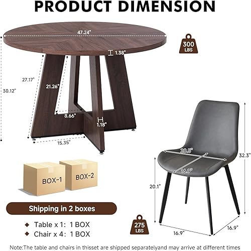 Miniatura 49 de Juego de mesa de comedor redonda para 4 personas con sillas, mesa de cocina y sillas, juego de mesa de comedor, silla moderna de mediados de siglo
