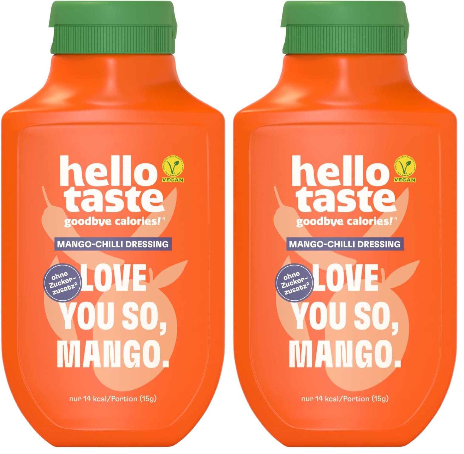 hellotaste Mango-Chili Dressing 300ml - kalorienreduziert, ohne Zuckerzusatz & voller Geschmack | Für Gerichte, zum Grillen uvm. | Vegan, aspartamfrei, glutenfrei, sojafrei | 1 x 300ml (Packung mit 2)