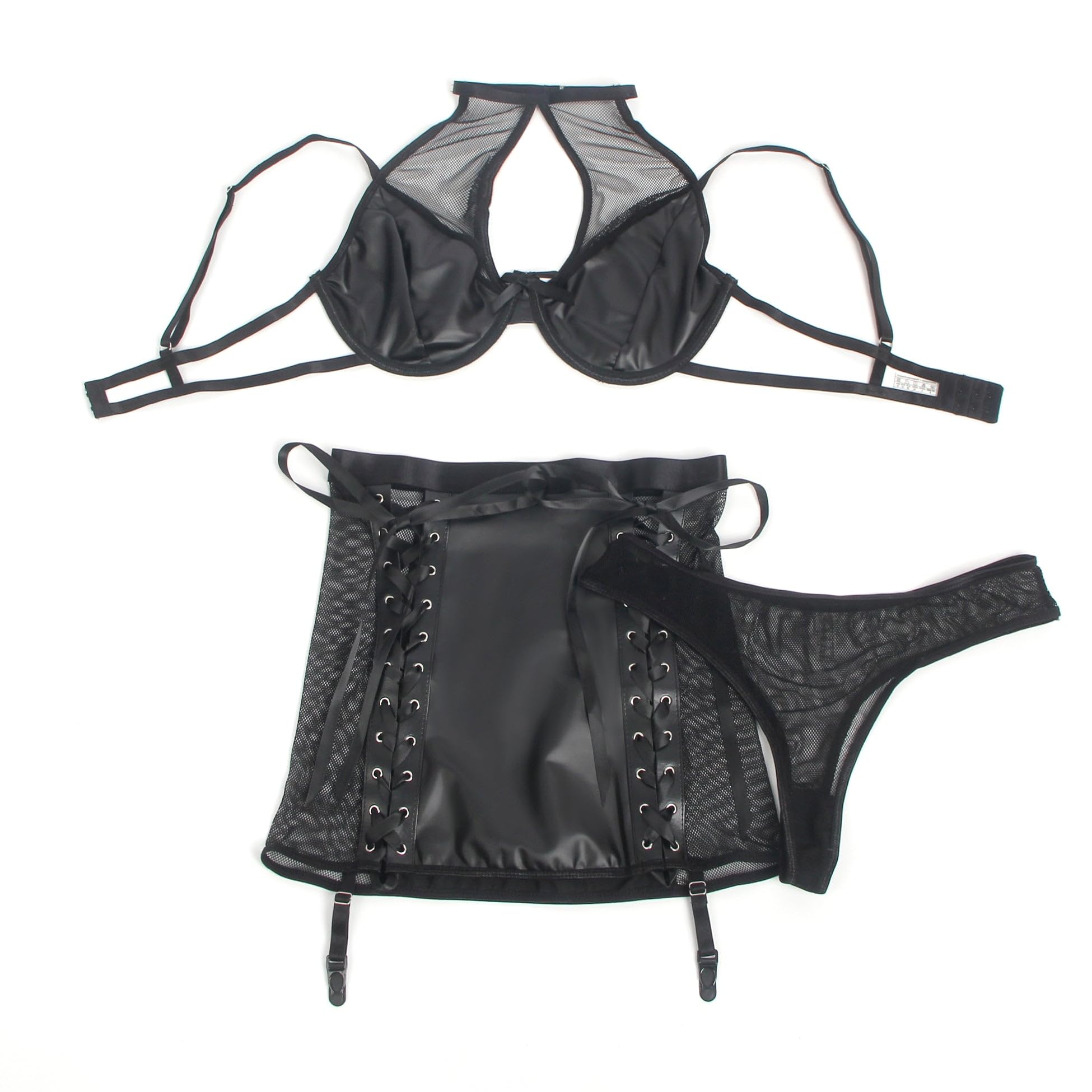 Black PU Leather Mesh Garter Belt Intimate-image-26