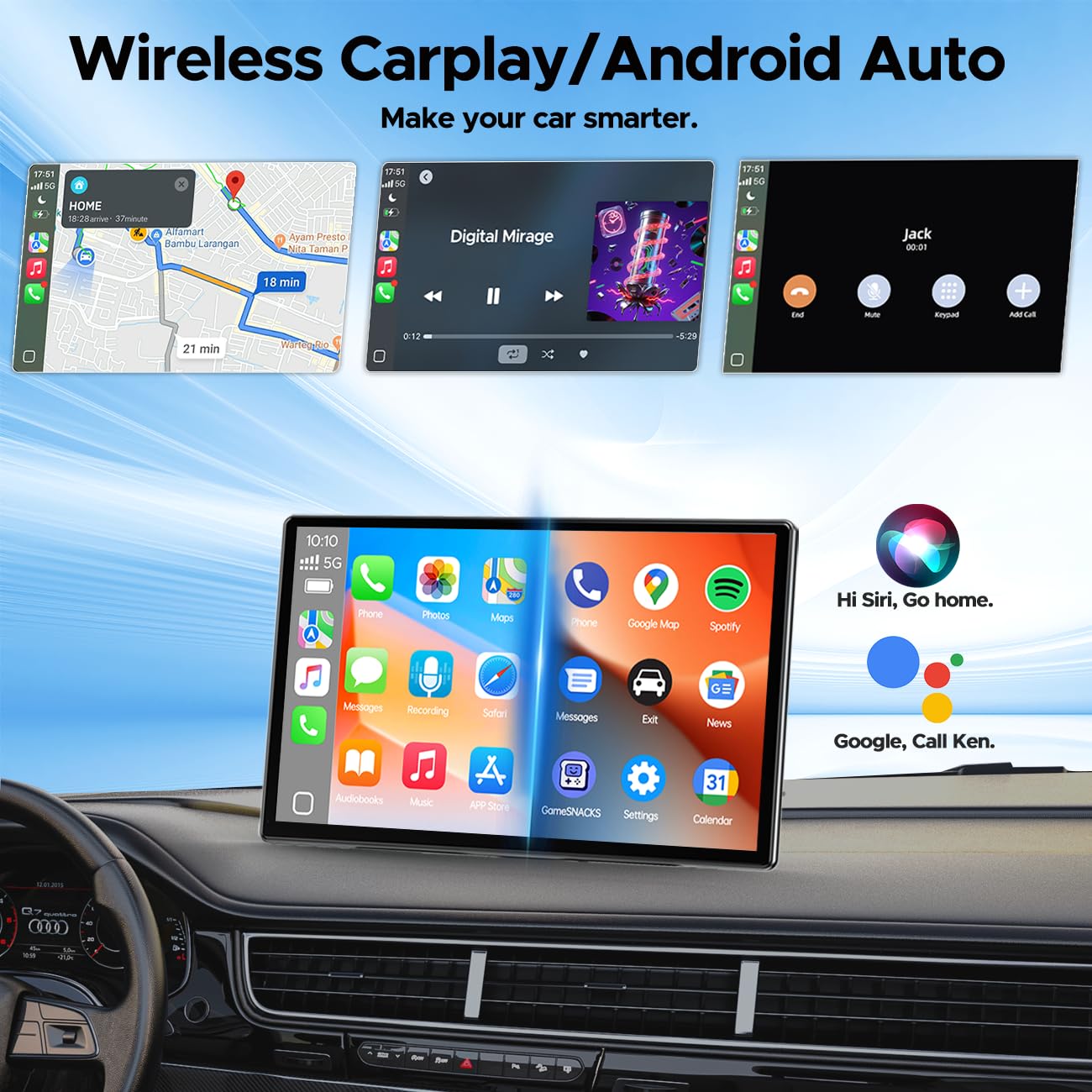 LAMTTO Net-flix Carplay Android Auto ekran samochodowy 3 w 1 z YouTube, Tiktok, ekran dotykowy 9 cali, kamera kopii zapasowej, nawigacji, asystenta głosowego, Spotify, Bluetooth, AUX, FM, OTA