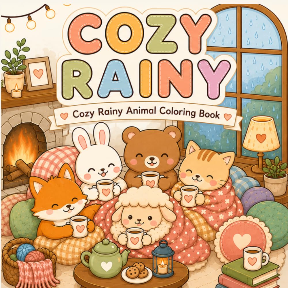 Cozy Rainy: Cozy Activities Animal Coloring Book for Adults and Teens, Cute and Comfy Design