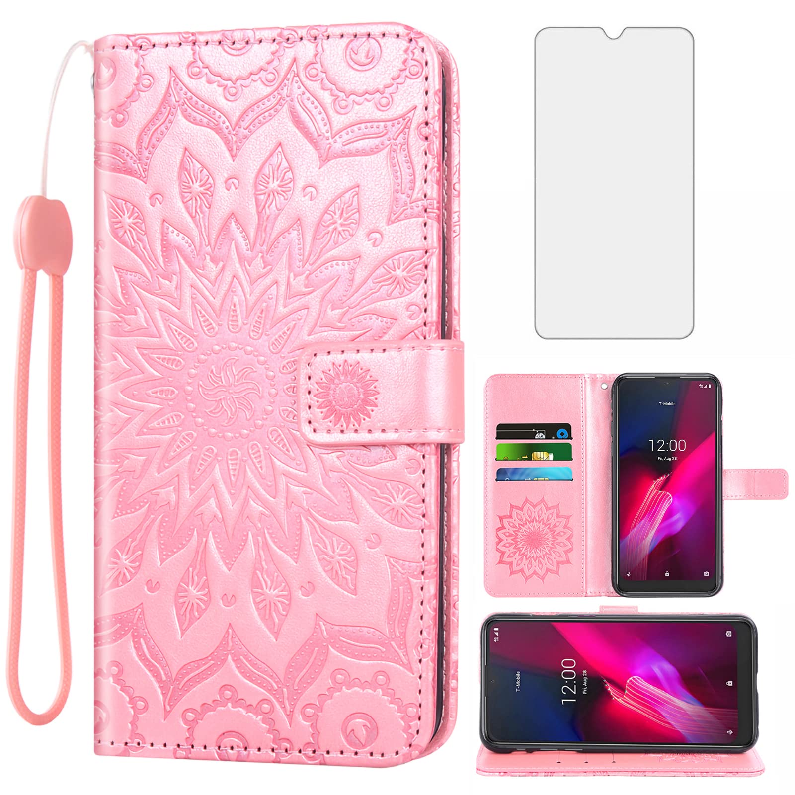 Phone Case for T-Mobile Revvl 4 Wallet Cases with Tempered Glass Screen Protector and Leather Slim Flip Cover Card Holder Stand Cell Tmobile Revvl4 T
