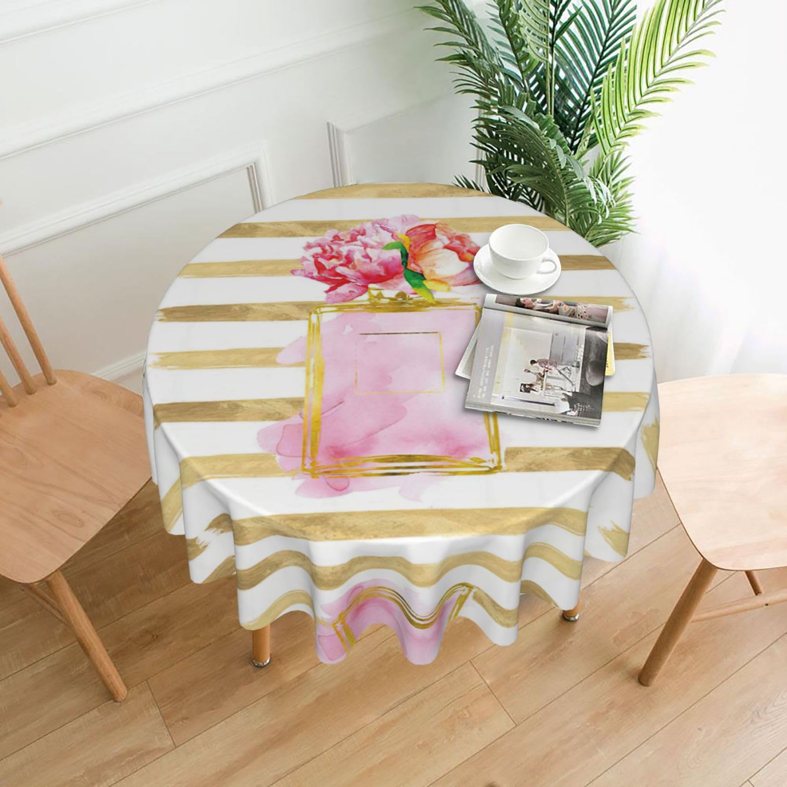 Zcmkjlg Fashion Perfume Print Quick Ship Round Tablecloth 60in Polyester Washable Cover for Dining Room