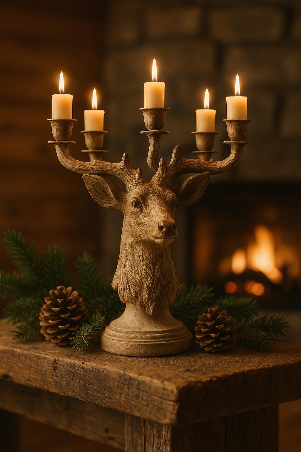 khevga Kerzenständer Hirsch Geweih für 4 Kerzen Silber aus Polyresin