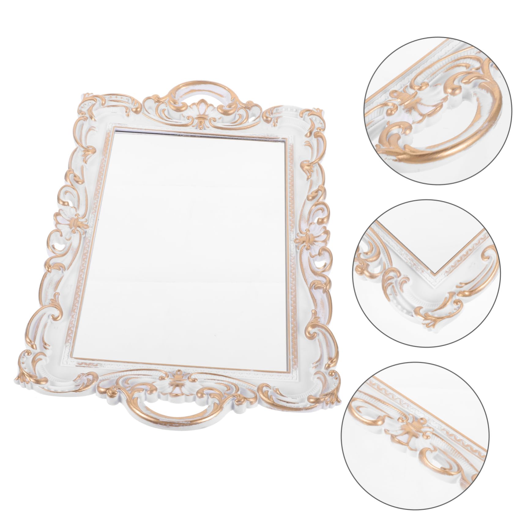 Decorativo Vassoio Bianco in Plastico e Vetro Specchio per Bijoux