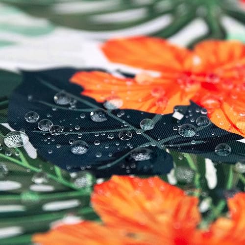 Miniatura 7 de Mantel redondo tropical, mantel de palmera hawaiana con flores de hibisco, fiesta temática AlohaLuau, mantel impermeable lavable para cenas