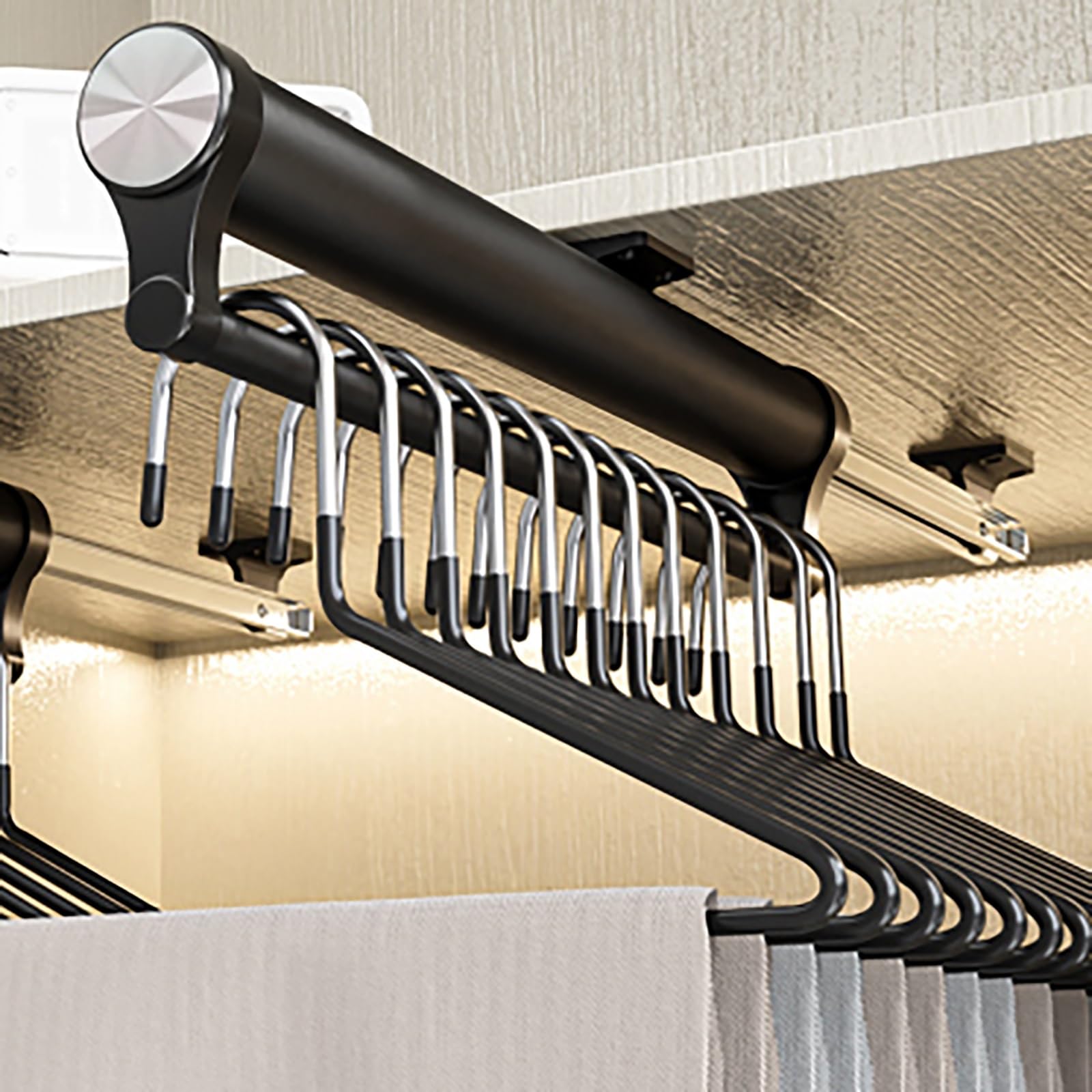 YNIYUJKL Extendable Pull Out Closet Rod - Sliding Valet Rod For Wardrobe Storage - Adjustable Clothes Hanging Rack For Inside Cabinets,Black-50cm/20in