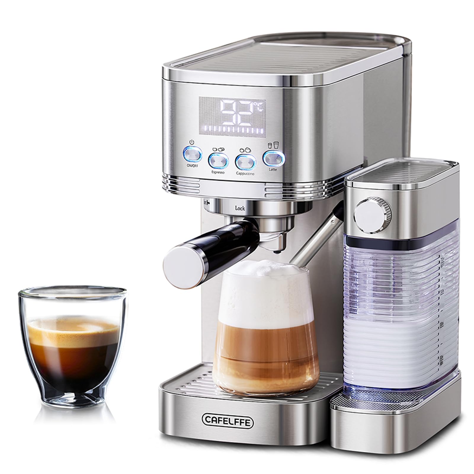 CAFELFFE MK-801 20 Bar Espressomaschine & Dual Boiler Kaffeemaschine mit Auto Milchaufschäumer für Cappuccino & Latte & Espresso, PID Temperaturregelung & Selbstreinigung, Edelstahl