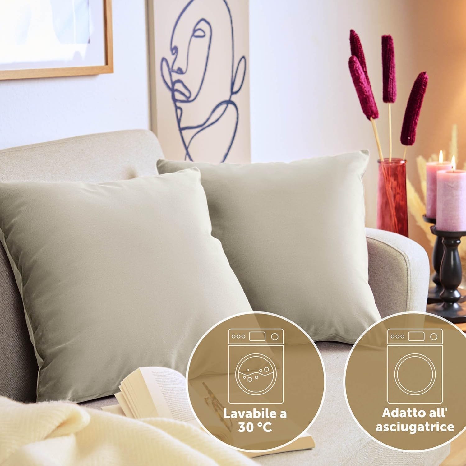 Blumtal Set di 2 Federe Cuscini Divano 40x40 cm in Velluto, con Chiusura Lampo Invisibile, Eleganti Copricuscini Divano in Morbido Velluto,Taglia 40 x 40, Taupe