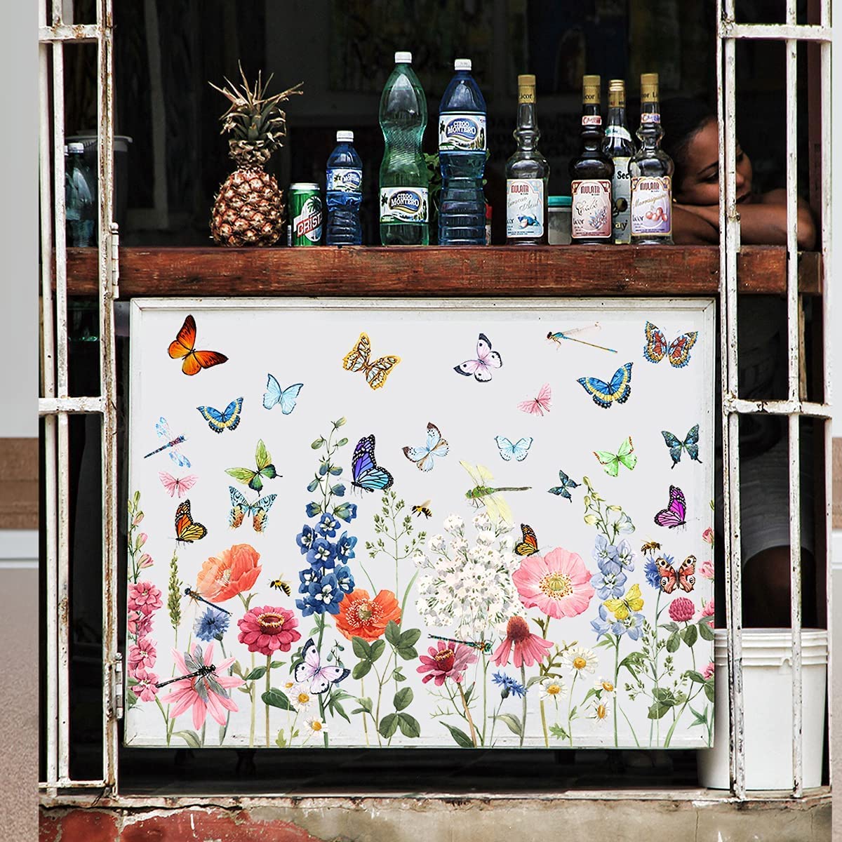 Stickers Muraux Fleur De Jardin Avec Papillons - Décoration Murale Salon Chambre 30x90 Cm