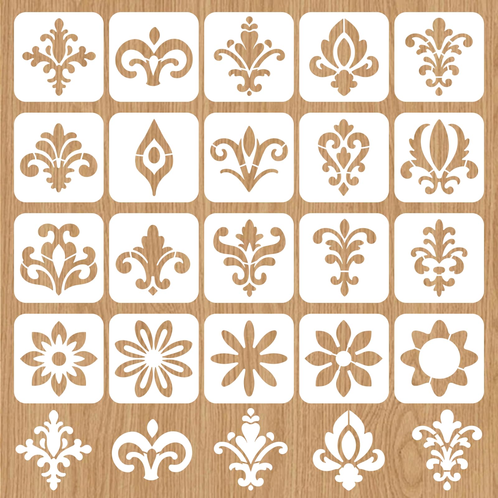 INFUNLY 20 Pack Small Mandala Reusable Wall Stencils 5.9x5.9 Inch/15x15cm Mandala Partial Painting Stencil PET Boho Floral Wall Templates for DIY Crafts Cement Wood Bedroom Accent Decor