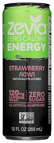 Zevia Bebida energética sin calorías, kiwi de fresa, 120 mg de cafeína, cero azúcar, sin OMG, 12 onzas líquidas (paquete de 12)
