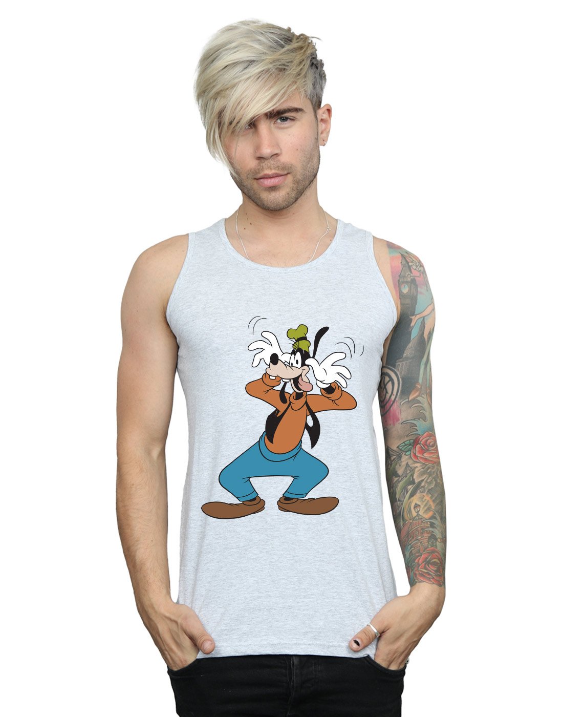 Absolute Cult Men's Sport Grey Disney Goofy Crazy Vest Medium