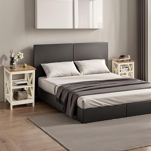 Miniatura 2 de ALPHA HOME Mesa auxiliar, juego de 2 mesas auxiliares, mesita de noche, estante de almacenamiento de 3 niveles para espacios pequeños, mesa de sofá,