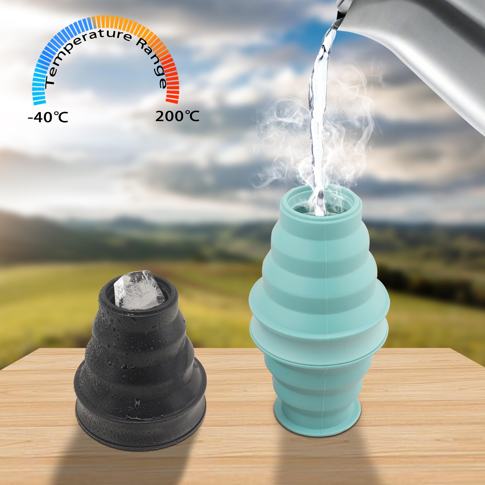 Zusammenklappbare Wasserflaschen für Reisen, Silikon, faltbar, Sportflasche für Wandern/Camping (grau + blau)