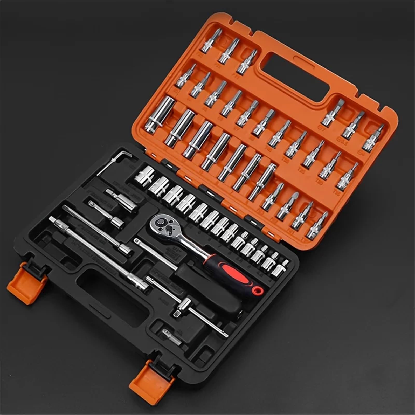 Juego de Herramientas reparación automóviles 53 Piezas con Vasos y Estuche, construcción Acero, for Motocicletas Calle Mantenimiento vehículos para Hogar o Garaje(46pc Set Black)
