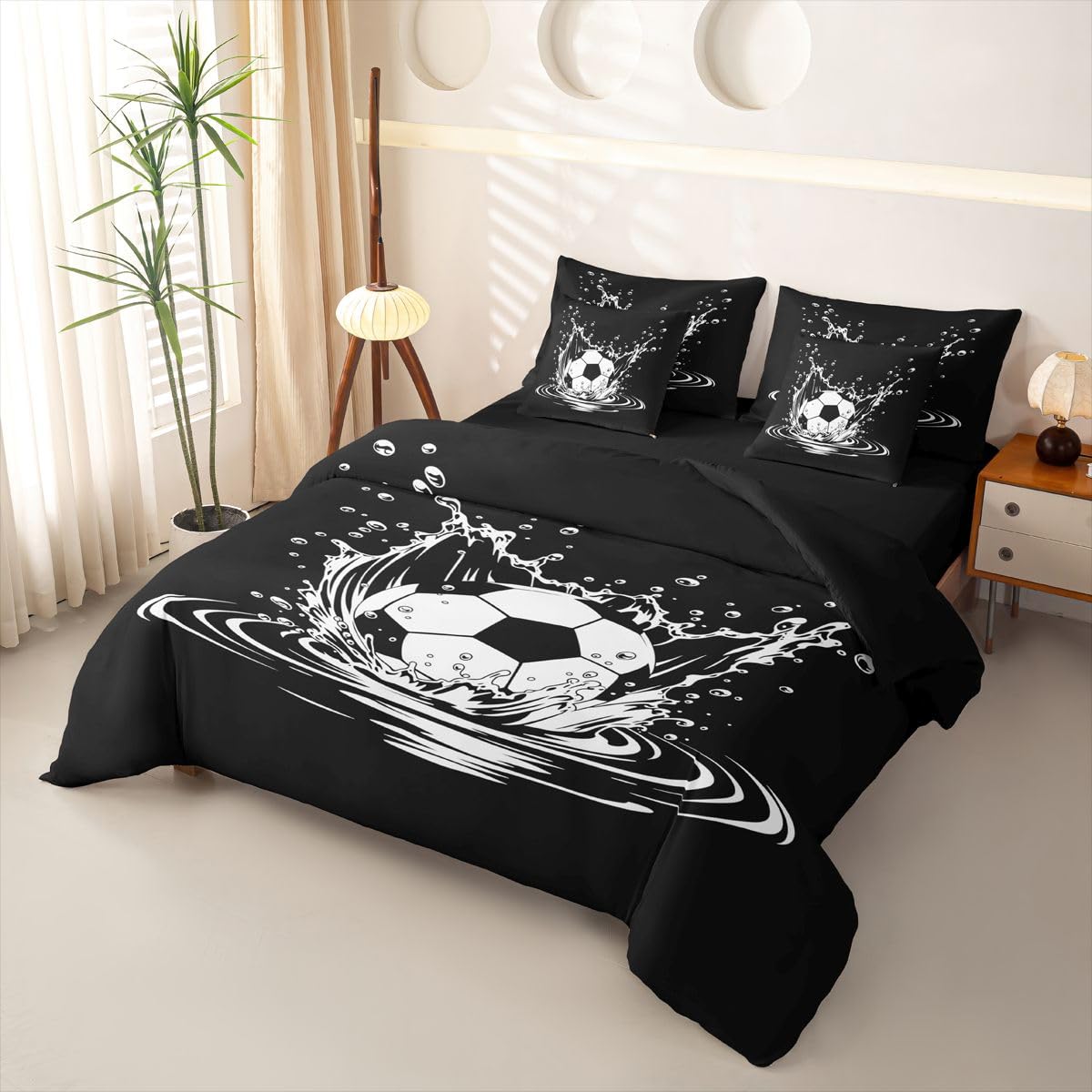 Loussiesd Juego de ropa de cama de 7 piezas para niños y niñas, juego de ropa de cama con funda de edredón, sábanas, fundas de almohada, fundas de cojín, tamaño doble, diseño de fútbol