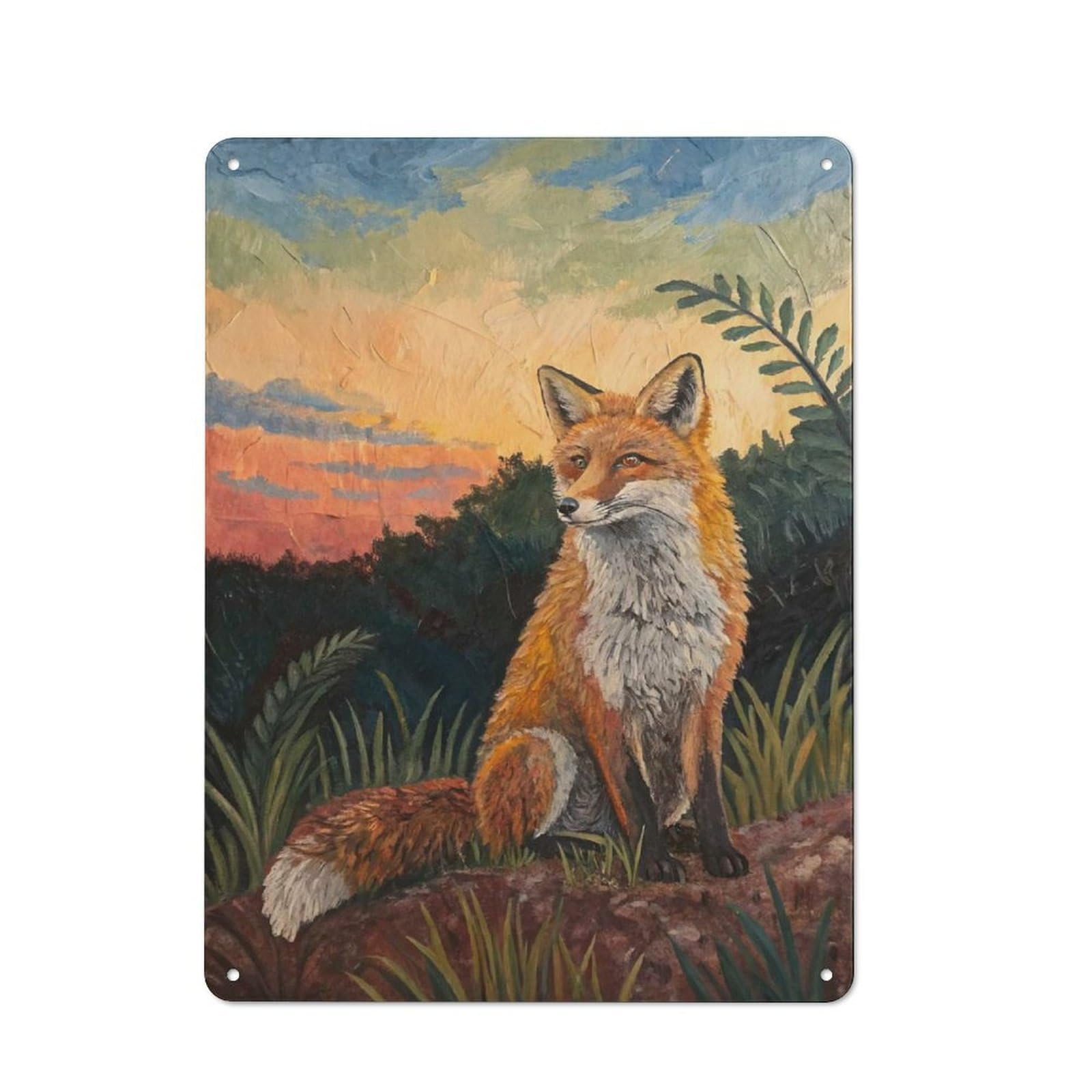 Junmoney Style-20 Workshop Style Garage Metal Sign 40X30cm Featuring Fox Sitting In Nature At Sunset, Industrial Wall Art For Workshop, Basement, Shed Or Games Room