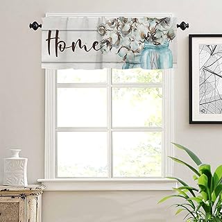 Wooden Plank Windows Valances Curtain Kitchen Rod Pocket Short Panels Spring Home Mason Jar Floral Retro Window Treatment Topper Curtains for Living Bedroom Garden 54x18 in