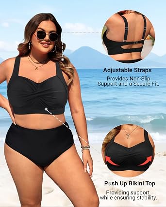 Plus Size Bikini Top Only Twist Front Full Coverage Swimsuit Top Push Up