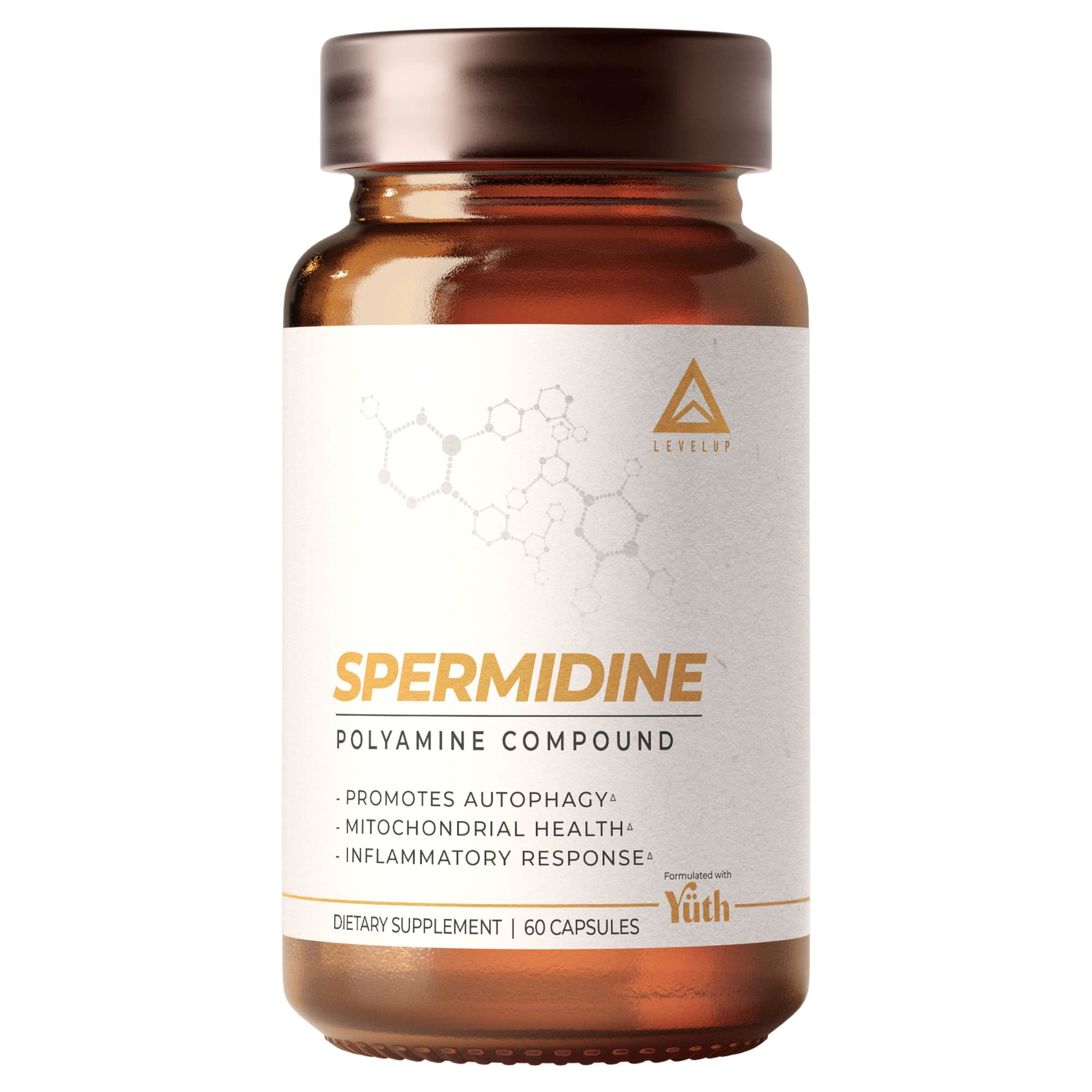 LevelUp Spermidine Capsules, Most Researched Spermidine, 99% Concentration, 100x Potent Than Wheat Germ Extract for Anti-Aging DNA Telomere Support 60 Count