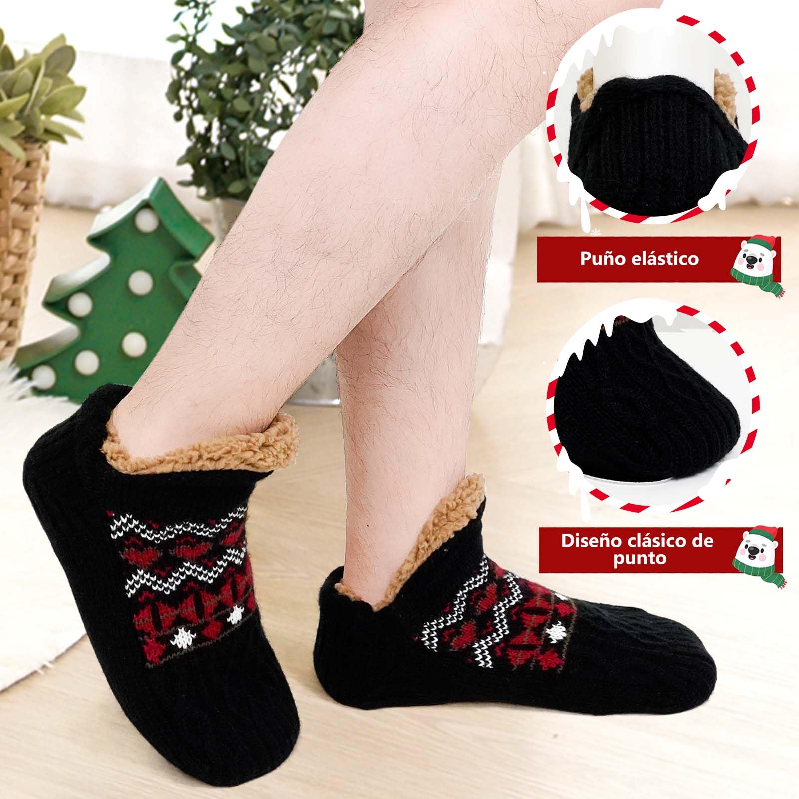 LOFIR Calcetines de Invierno de Térmicos para Hombre: Calcetines Térmicos Antideslizantes Pantufla - Calcetines Andar por Casa Hombre Gruesos con Forro Polar Regalos Navidad 1 Par 39-46