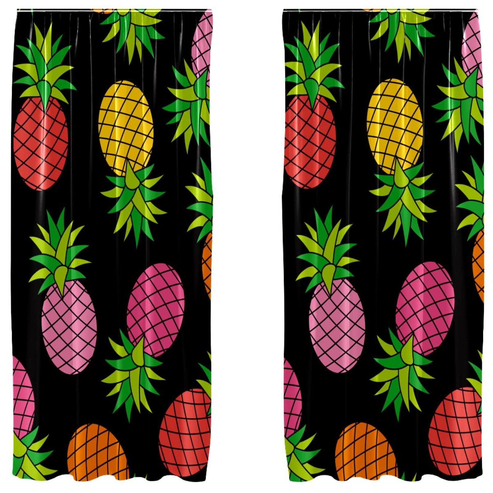 Rideaux ananas noir et corail au design moderne lot de 2 pour décoration de chambre