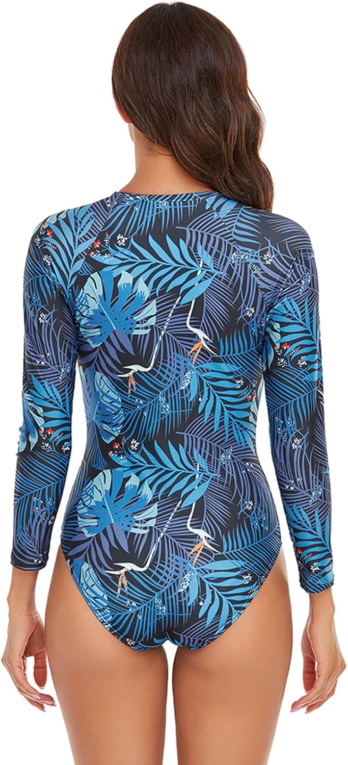 Rash Guard Long Sleeve One Piece Swimsuit for Women Zip Up Bathing Suits Sun Protection Swimwear with Built in Bra - Image 2