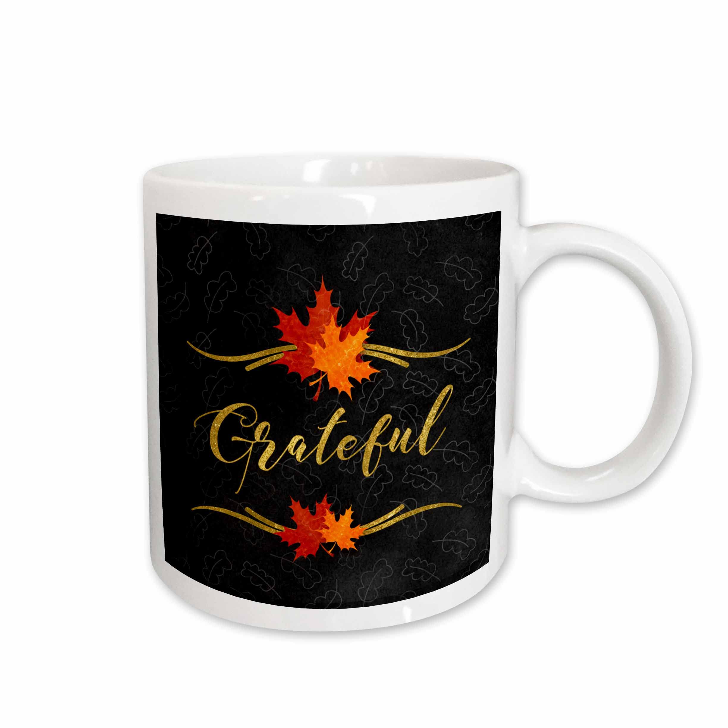 3dRose Chalkboard and Faux Gold Leaf Grateful Typography Autumn Leaves Mug, 15-oz