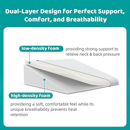 Miniatura 2 de Almohada de cuña de cama para apnea del sueño, almohada de cuña triangular de 22 x 22 x 7 pulgadas con almohada para el cuello para dormir, reflujo