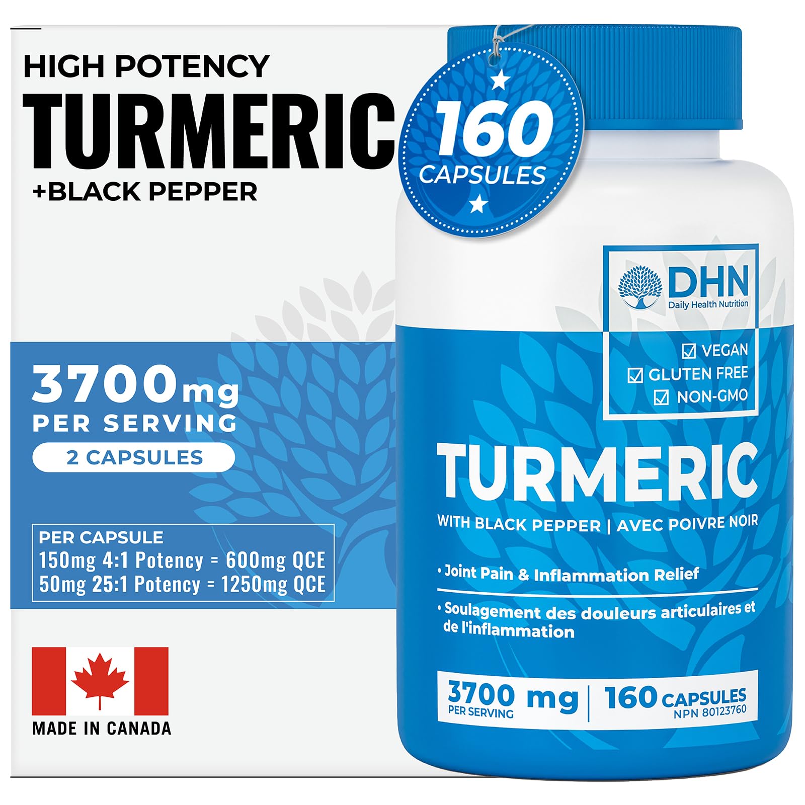Turmeric Supplement for Inflammation with Black Pepper | Concentrated Turmeric Curcumin Extract | Natural Anti-Inflammatory & Joint Pain Relief | 3rd Party Tested | Canadian Made, Quality Assured