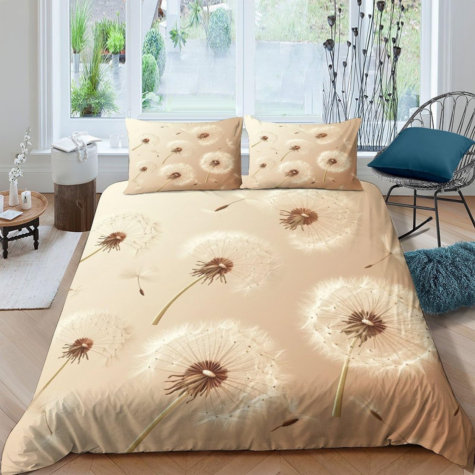 Ctjqhvkz Style-9 3D Printed Dandelion Meadow Fitted Sheet Microfiber Soft Breathable Seed Pattern Bed Cover For Bedroom Decor Single（135X200cm）