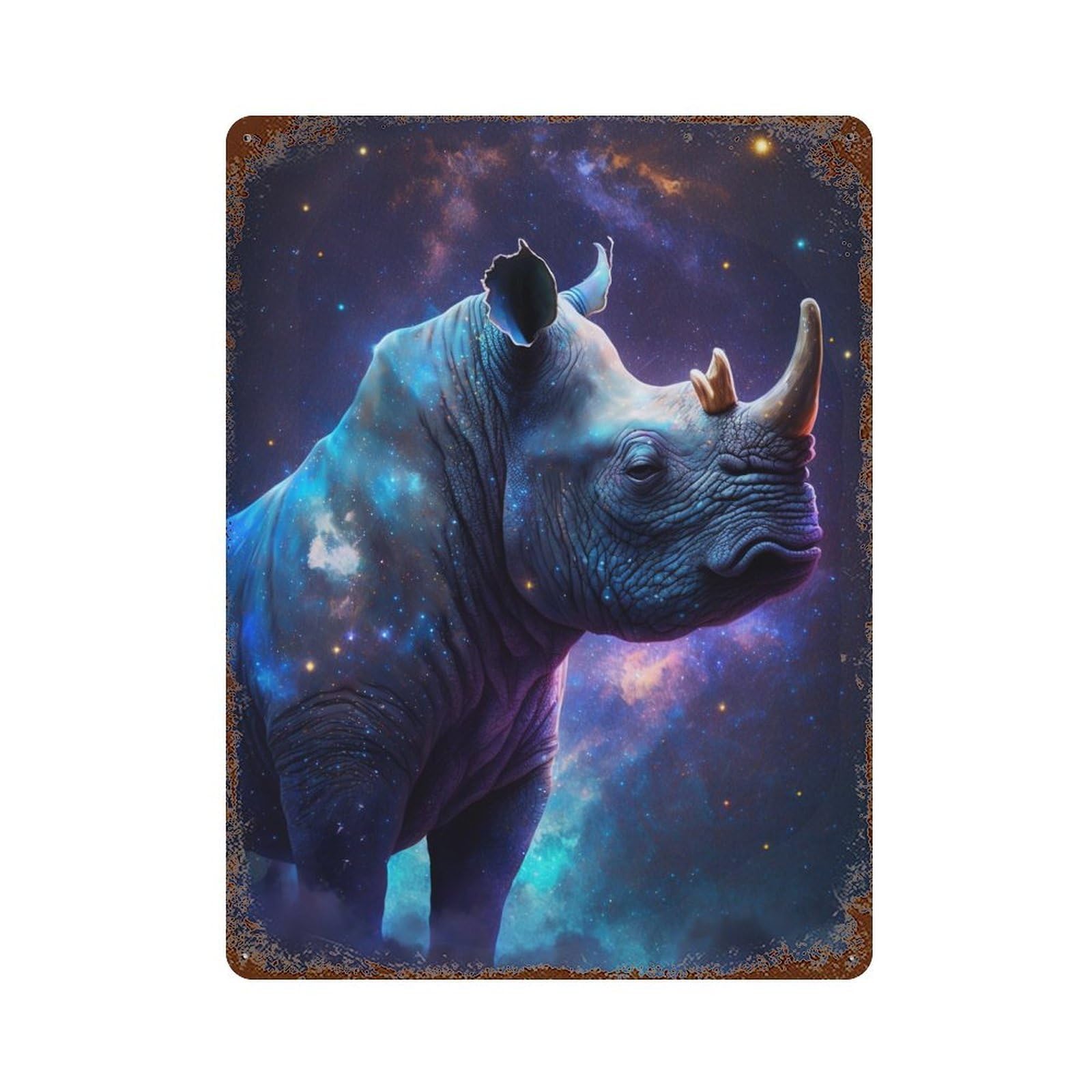 Galactic Rhino Profile Rustic Tin Plaque 15.7"x11.8", for Pub, Kitchen And Man Cave Decor, Vintage Wall Decor