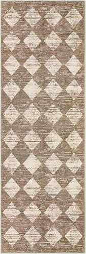 Miniatura 9 de Lahome Alfombra marroquí con diseño de Treills - 2 x 6 pies, color beige, lavable, para pasillo, 6 pies, antideslizante, larga a cuadros, para